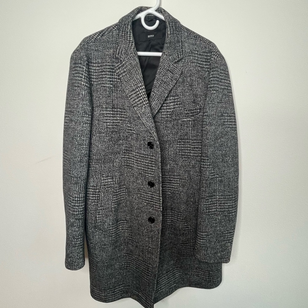 Boss Men's Block Plaid Wool Top Coat - 42 Regular - Picture 5 of 12